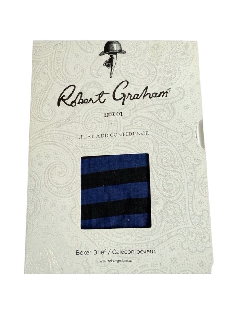 Robert Graham Striped Boxer Brief XL Blue Black Stripe NWT & NNIB